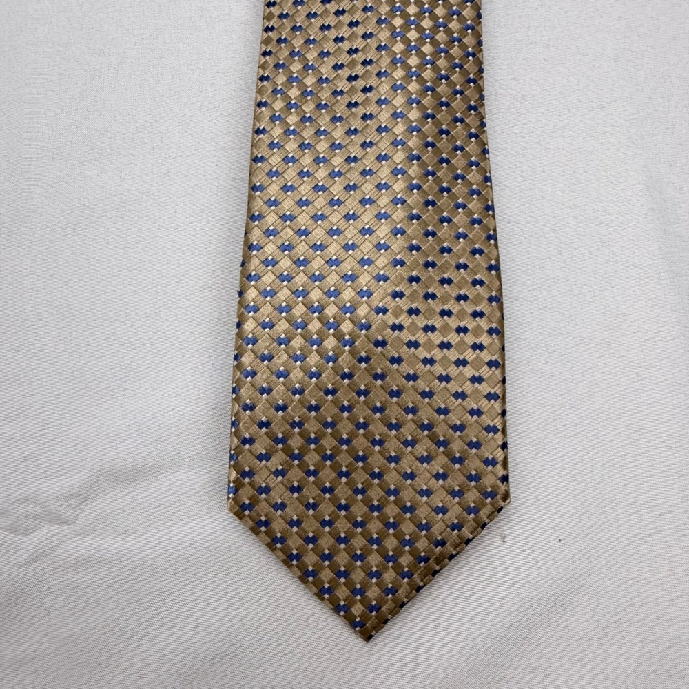 Michael‎ Kors Necktie Mens 59" x 3.25" Gold Blue Geometric Silk Woven Tie